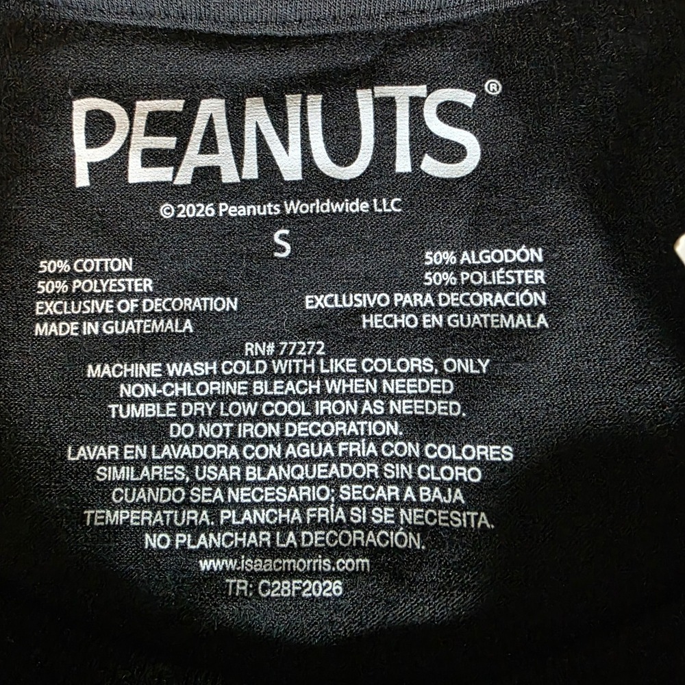 Peanuts Snoopy Graphic T-Shirt Black Pink Bow Tie Short Sleeve PQP058BJRTG Small - Picture 4 of 6